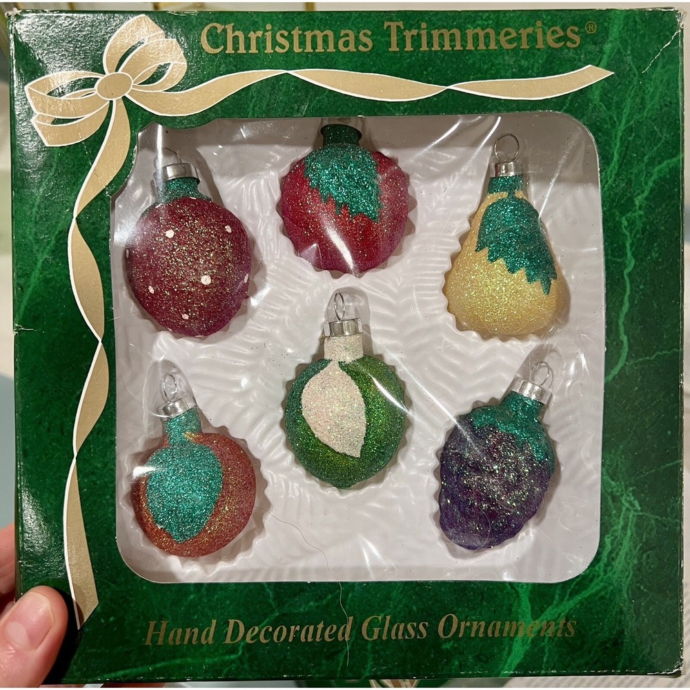 6 Glass Fruit Ornaments Christmas Trimmeries by Bradford Glass Ornaments w/Box